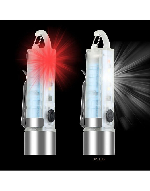 Фонарик Watton WT-619 аккумуляторный ручной c клипсой и карабином Каменец-Подольский - изображение 3