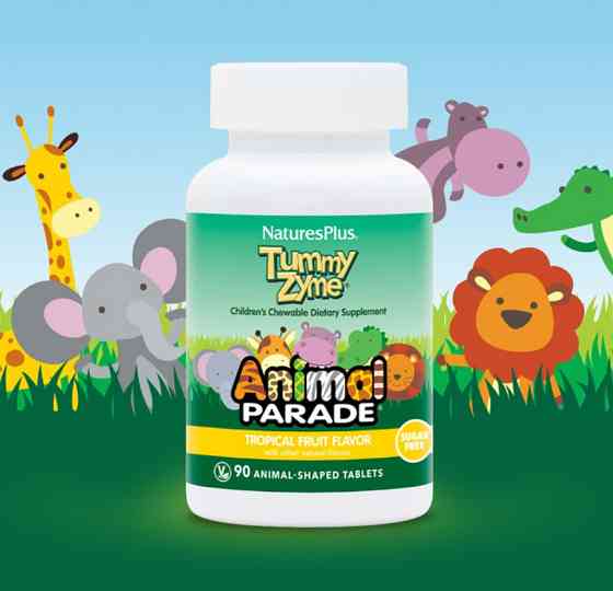 Ферменти + пробіотики для дітей Nature's Plus Animal Parade Tummy Zyme Enzymes & Probiotics 90 таб Тропік Київ