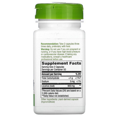 Травы Nature's Way Корень Солодки (Лакрицы) 450 мг, Licorice Root, 100 вегетар (NWY-14600) Винница - изображение 2