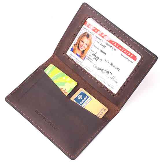 Добротная обложка на военный билет из винтажной кожи Слава ЗСУ GRANDE PELLE 16751 Коричневая Киев