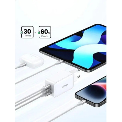 Зарядное устройство Ugreen 1xUSB + 2xUSB-C 65W GaN CD244 white (15334) Винница - изображение 5