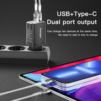 Зарядний пристрій Essager 1xUSB + 1xUSB-C PD30W black (ECTPQS-ZTB01) Вінниця - фото 4