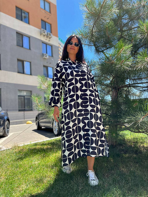 Платье женское INDIGO BLUE 1610-0 длинное на пуговицах разрезы по бокам, чорный с белым, one size Киев - изображение 2