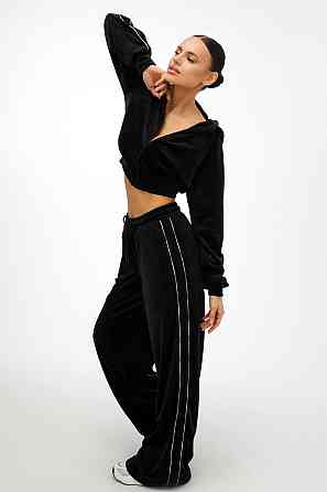 Жіночий прогулянковий велюровий костюм-двійка Чорний, 48/52 Одеса