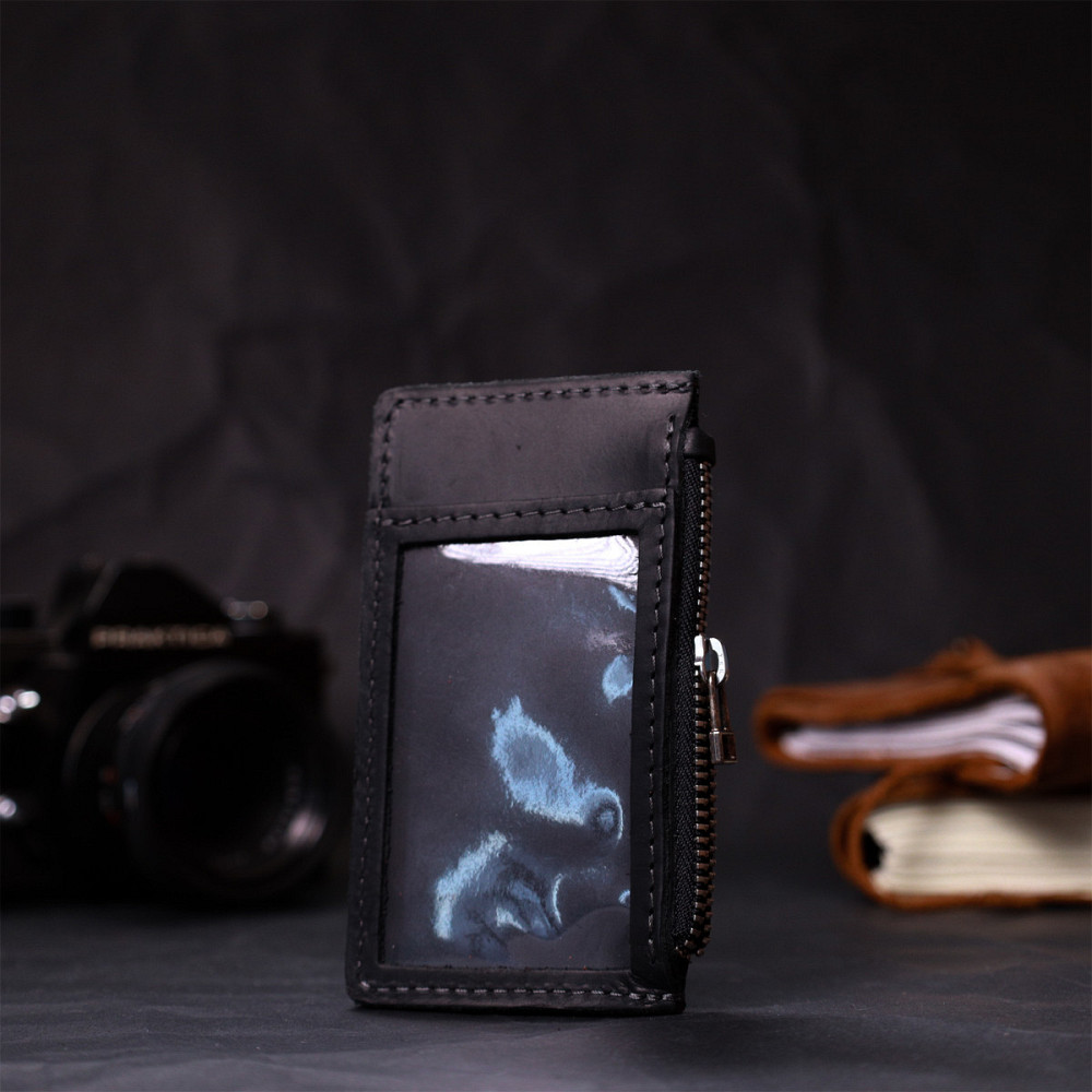 Вертикальний картхолдер з утримувачем для Apple AirTag з натуральної шкіри Чорний (GRANDE PELLE) Київ - фото 3