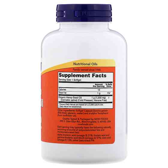 Масло семян конопли Now Foods Hemp Seed Oil 1000 мг, 120 гелевых капсул Киев