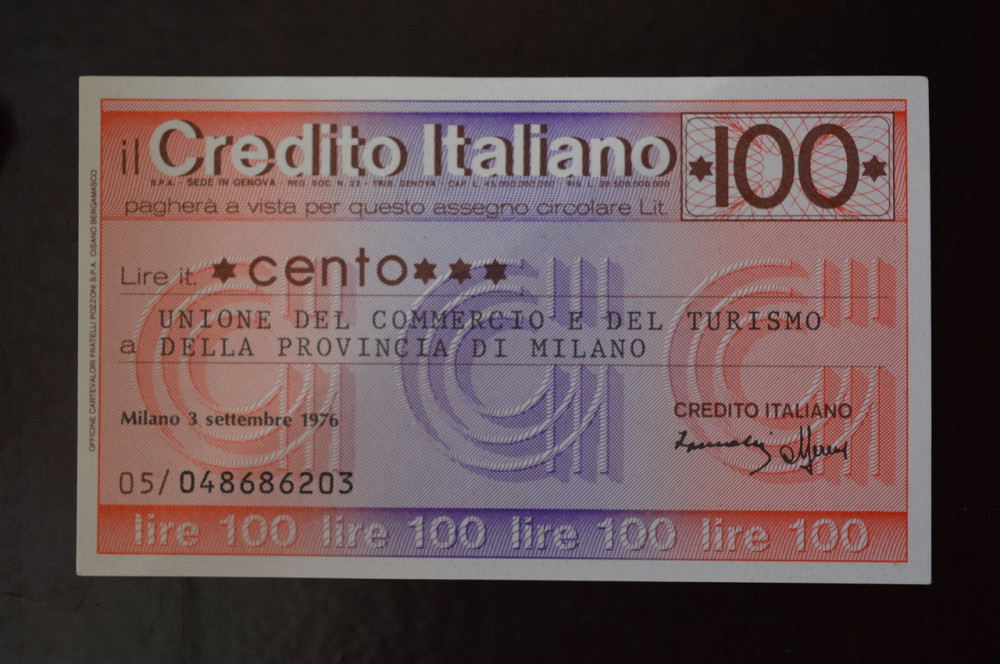 Чек. Италия 100 Лир 1976год (ЧК-1) ЛОТ 12 Полтава - изображение 1