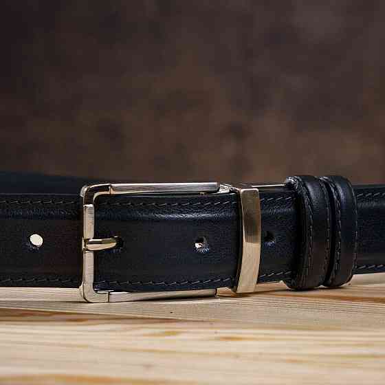 Ремень брючный двусторонний мужской Grande Pelle 11156 Синий и Черный Киев