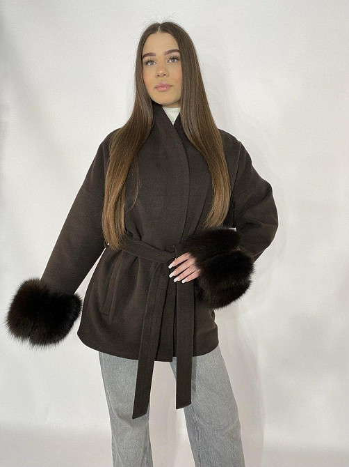Стильне жіноче пальто з хутром Шоколадний, 3XL-4XL Харків - фото 4