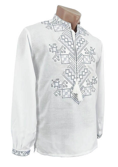 Мужская вышиванка на длинный рукав с орнаментом Дерево жизни серые нити 60 Киев - изображение 1
