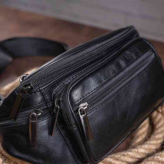 Сумка поясная из овечьей кожи Черная (Vintage) Киев