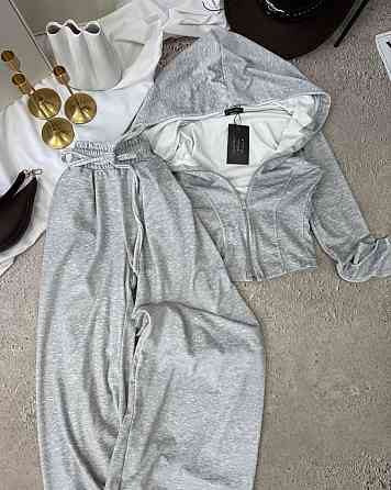 Женский прогулочный костюм двойка: кофта и штаны велюр Серый, 46/48 Одесса