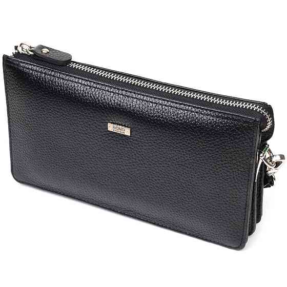 Цікавий клатч на два відділення з натуральної шкіри флотар BOND 22047 Чорний Київ