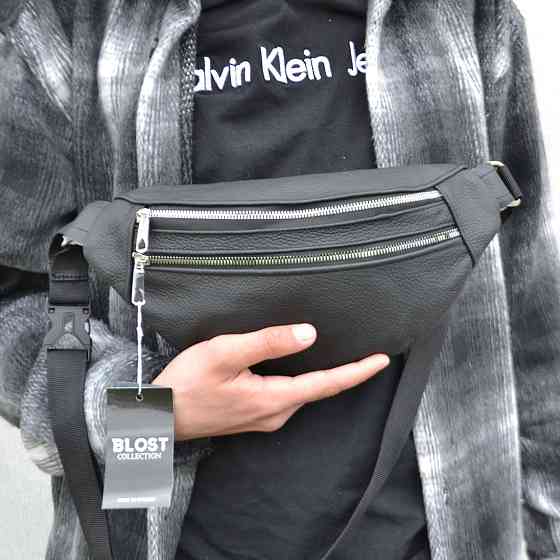 Стильная сумка бананка мужская кожаная черная Поясная нагрудная сумка натуральная кожа Киев