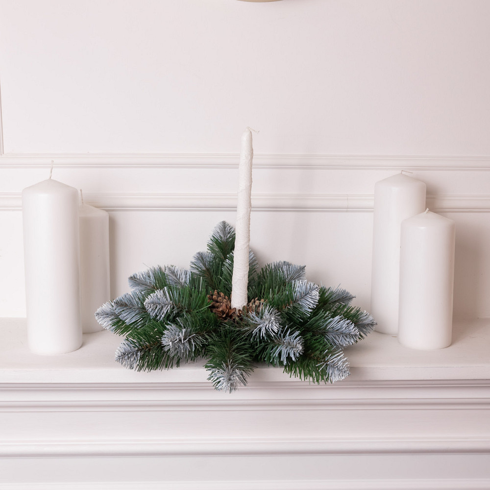 Lugi Штучний підсвічник вінок Новорічний з декором зелений із засніженими кінчиками на 1 свічку Коломыя - изображение 1