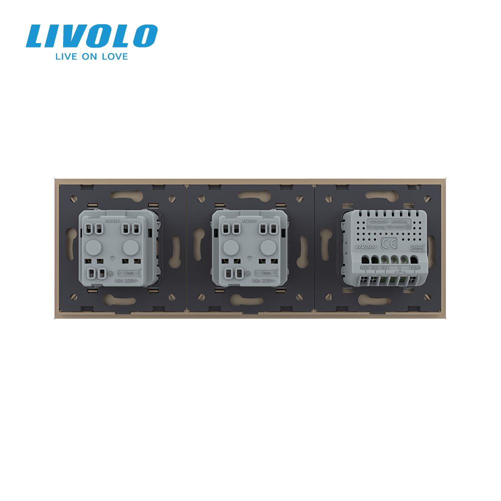 Сенсорний вимикач 1 сенсор 2 розетки Livolo золото скло (VL-C701/C7C2EU-13) Коломыя - изображение 3