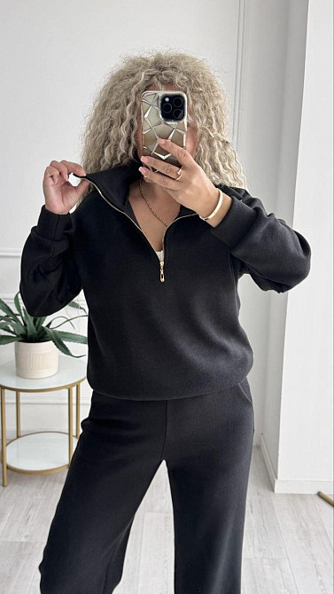 Женский стильный и теплый вязаный костюм осень-зима на трикотажной основе. Черный, 46/48 Одесса - изображение 9