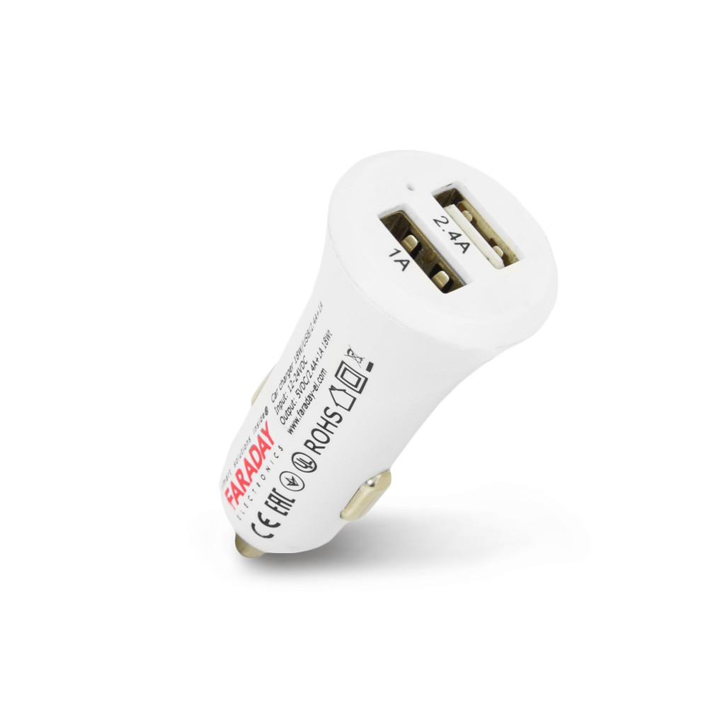 Автомобільний зарядний пристрій Faraday Electronics 18W/USB/2.4A +1 A car з 2 USB виходами 2.4 А і 1А Київ - фото 2