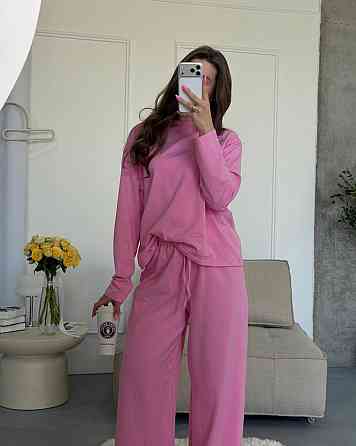 Женский стильный повседневный костюм двойка качественный турецкий кулир Розовый Одесса