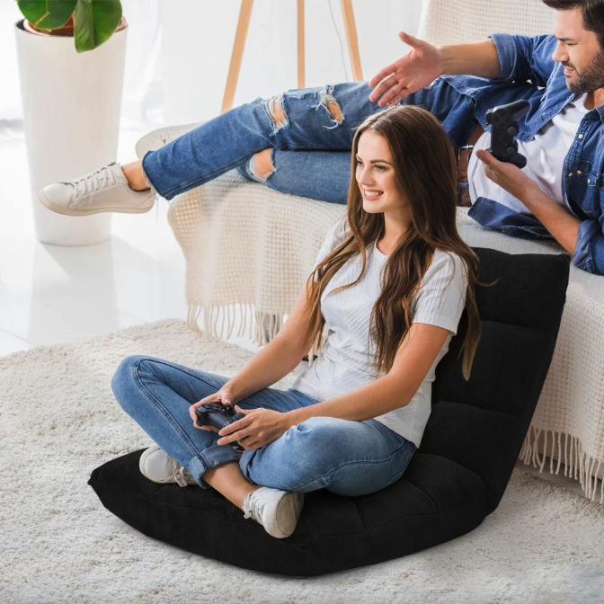 Крісло Costway Tiktok підлогове з регульованою спинкою чорний Киев - изображение 4