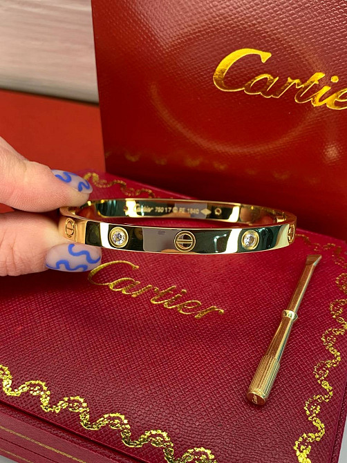 Браслет Cartier з цирконами, позолота AU750 / Красива подарункова упаковка - коробочка з оксамитом та пакет Одеса - фото 2
