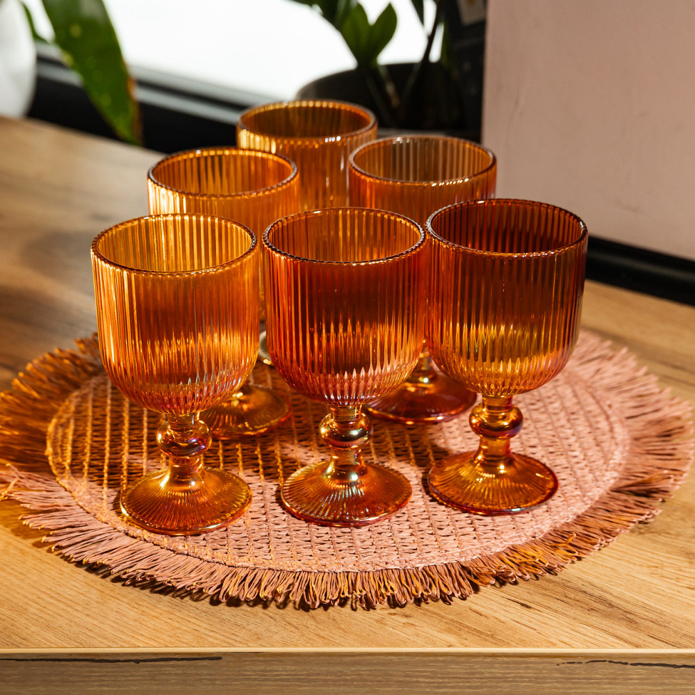 Набір келихів для вина 6 штук 240 мл на ніжці скляні Бурштиновий Yiwu HP-19-209 Коломия - фото 3