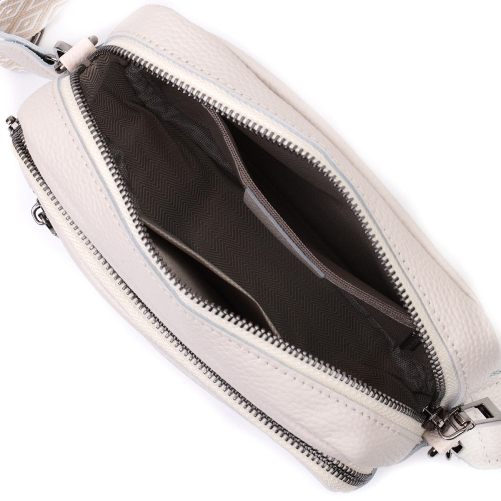 Зручна сумка жіноча з накладною кишенею з натуральної шкіри Vintage 22642 Біла Київ - фото 9