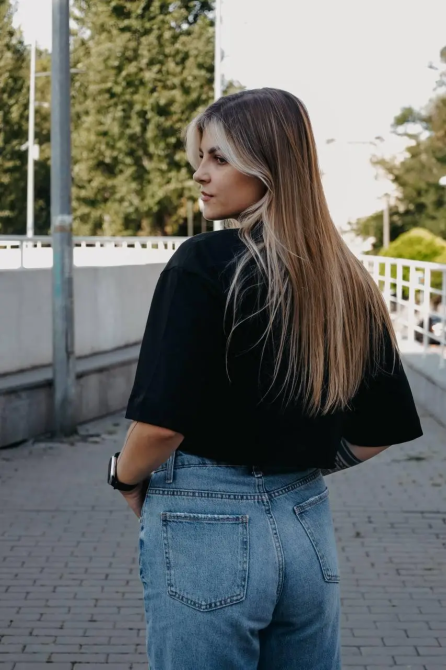 Футболка укорочена жіноча з широкими рукавами Чорний 50/52 Харків - фото 3