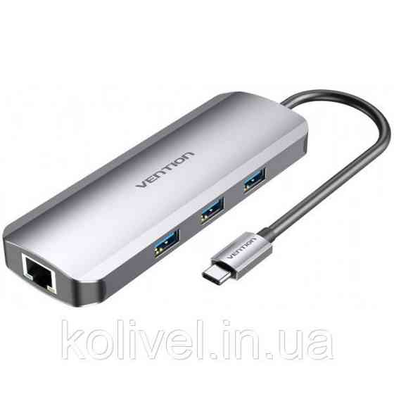 Док-станція USB3.1 Type-C --> HDMI/USB 3.0x3/RJ45/SD/TF/TRRS 3.5mm/PD 100W Hub 9-in-1 Vention (TOLHB) Київ
