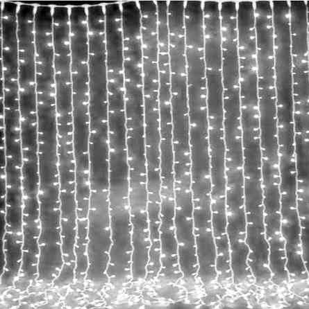 Гирлянда штора Водопад 3х2 м 400 LED (прозрачный шнур, с переходником) Белый свет Винница