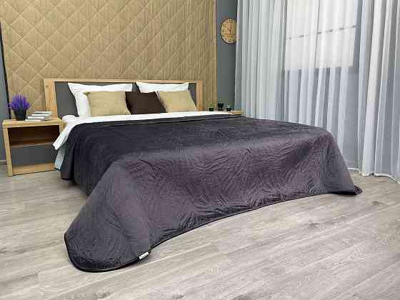 Покрывало стеганое Decorator Велюр листья 240х260 см графитовый (85-041) Киев