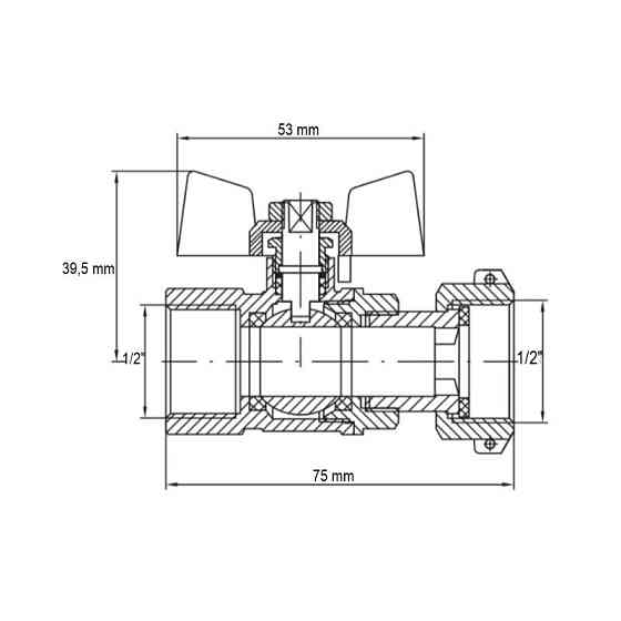 Кран кульовий Koer KR.222 - 1/2" FF ГГМ з накидною гайкою, ручка "метелик" червона (KR4769)   ( 24410 ) Харків