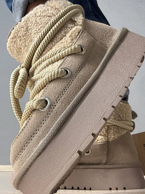 Угги женские Hengji 52-3 замшевые сноубутсы с мехом тедди на высокой подошве бежевые, 37, 23,5 см Киев - изображение 15