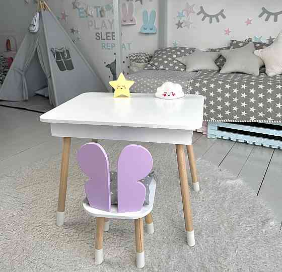 Детский столик с откидным верхом и стульчик, белый с фиолетовым Киев