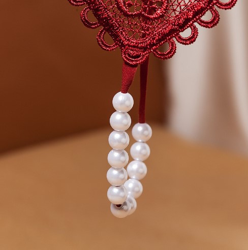 Еротичні стрінги з бусами універсальний бордовий Київ - фото 3