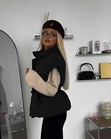 Женская теплая жилетка с поясом плащевка эми на синтепоне Одесса