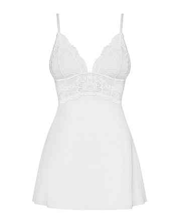 Сатиновый пеньюар с кружевом Obsessive 810-BAB-2 babydoll & thong L/XL, белый, пеньюар, танга Sex Aura Киев