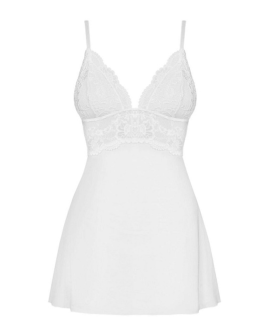 Сатиновый пеньюар с кружевом Obsessive 810-BAB-2 babydoll & thong L/XL, белый, пеньюар, танга Sex Aura Киев - изображение 5