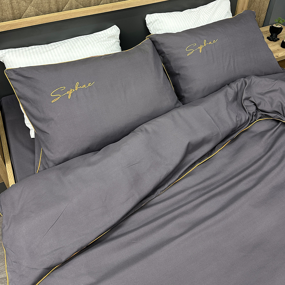 Комплект постільної білизни Сатин, Двоспальний 180х220 Сірий (88-157) Київ - фото 1