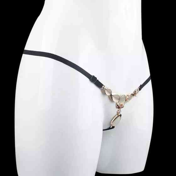 Трусики з каменями чорного кольору - розмір універсальний (на резинці) Київ