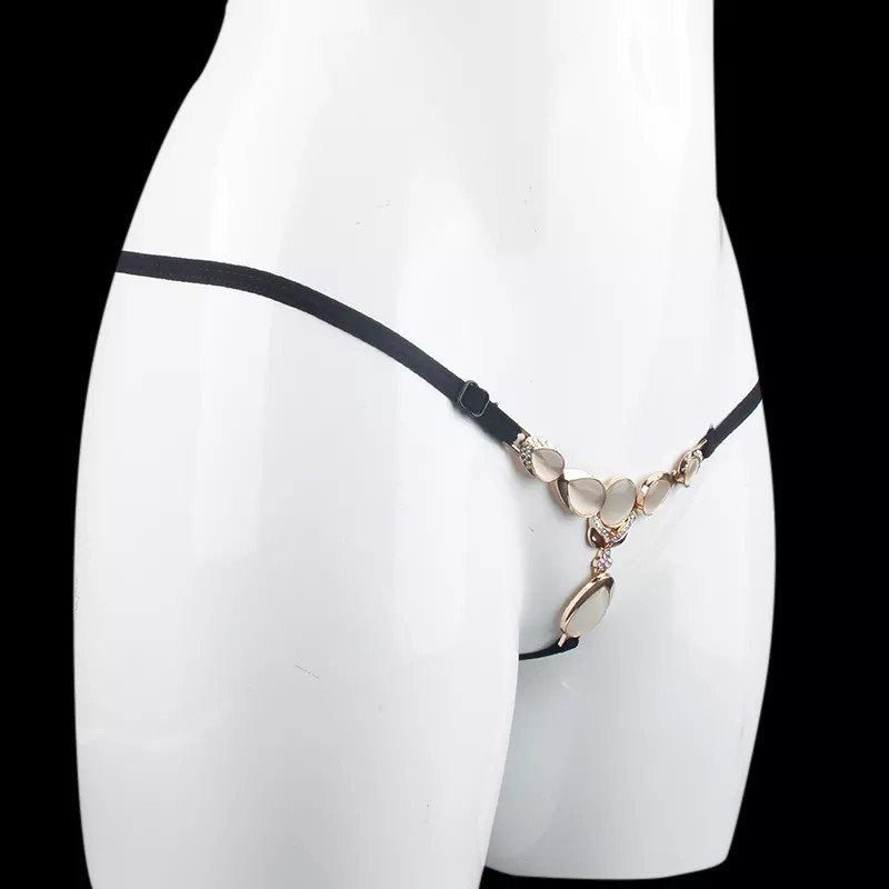 Трусики з каменями чорного кольору - розмір універсальний (на резинці) Київ - фото 3