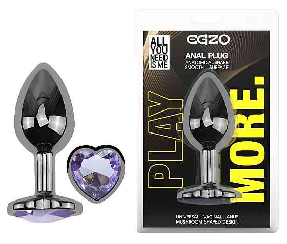 Анальная пробка с кристаллом EGZO - Dark Silver Heart Plug Amethyst size S Sex Aura Киев