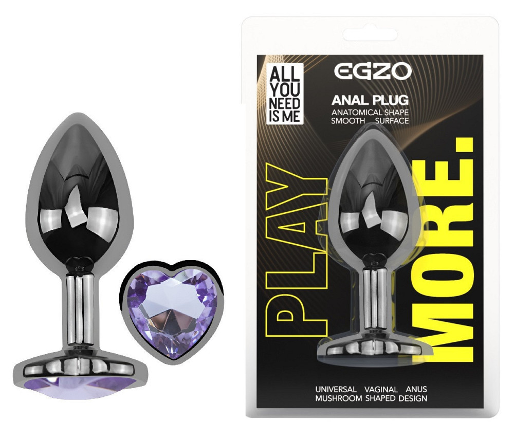 Анальна пробка з кристалом EGZO - Dark Silver Heart Plug Amethyst size S Sex Aura Київ - фото 1