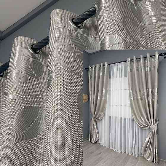 Комплект штор на люверсах VR-Textil Льон Рогожка № 1688ш Світло-сірий 150х250 см 2 шт (37-0239) Київ