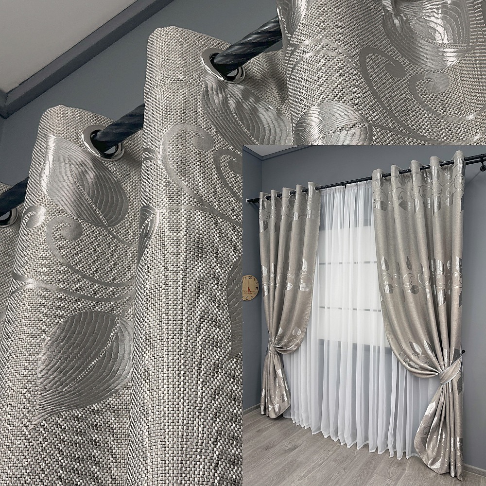 Комплект штор на люверсах VR-Textil Льон Рогожка № 1688ш Світло-сірий 150х250 см 2 шт (37-0239) Київ - фото 1