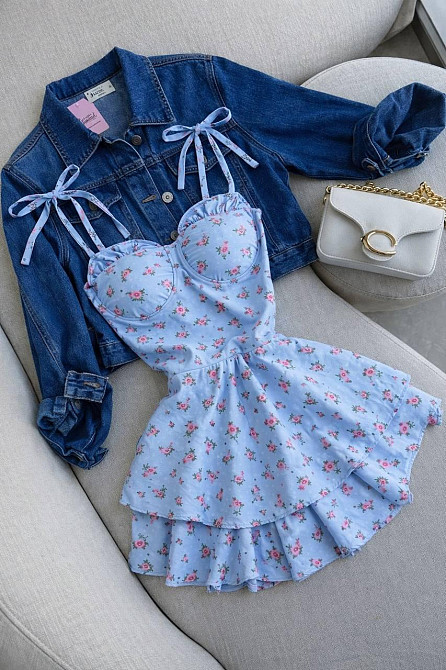 Женское стильное романтичное летнее мини платье софт принт Голубой, 42/44 Одесса - изображение 3