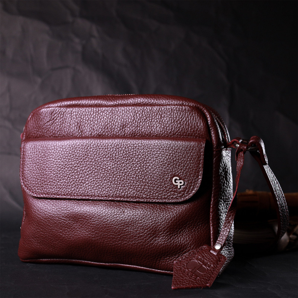 Яркая женская сумка кросс-боди из натуральной кожи GRANDE PELLE 11653 Бордовый Киев - изображение 7