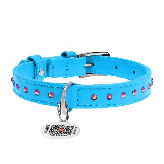 Нашийник для собак шкіряний WAUDOG Glamour з QR паспортом, з клейовими стразами, Ш 15 мм, Дов 2 Коломыя