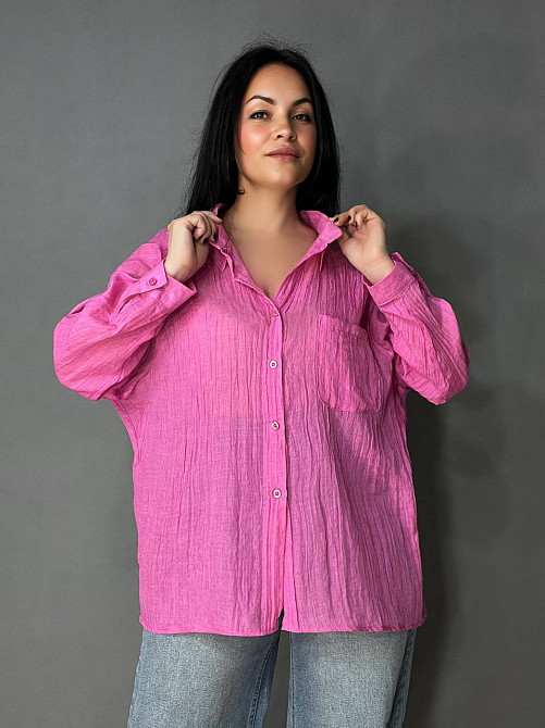 Рубашка женская Xingyue 388 оверсайз хлопок жатка с карманом, розовый, one size Киев - изображение 9