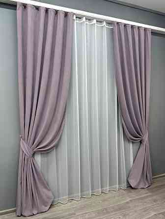 Комплект штор VR-Textil Мікровелюр Petek 150х270 2шт і Тюль 600х270 1493ш-1153т Лавандовий з білим 71-054/5 Київ